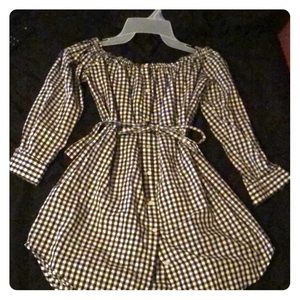 Off the shoulder, plaid dress